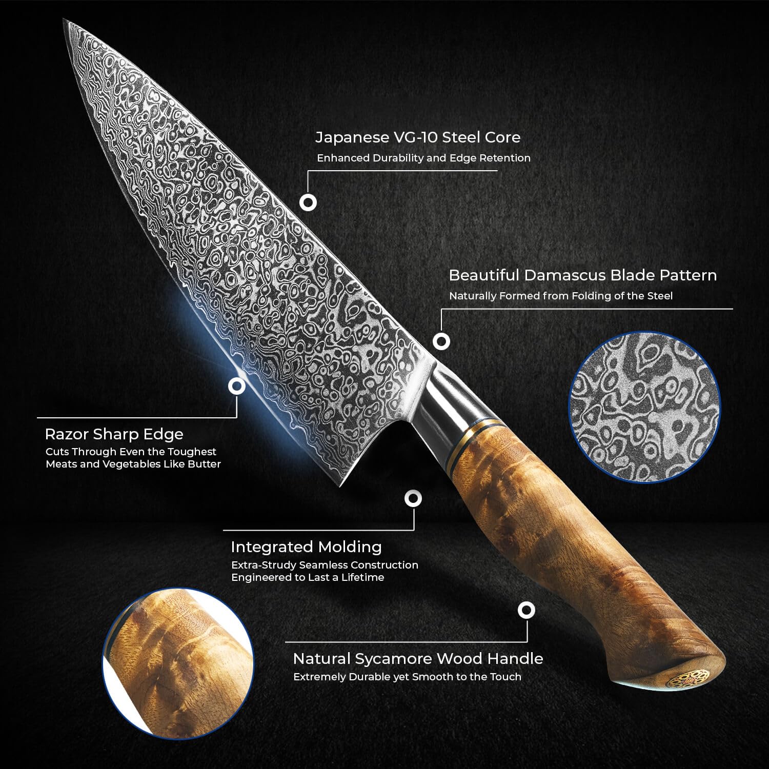 SENKEN 7-Piece Damascus Kitchen Knife Set - Dynasty Collection